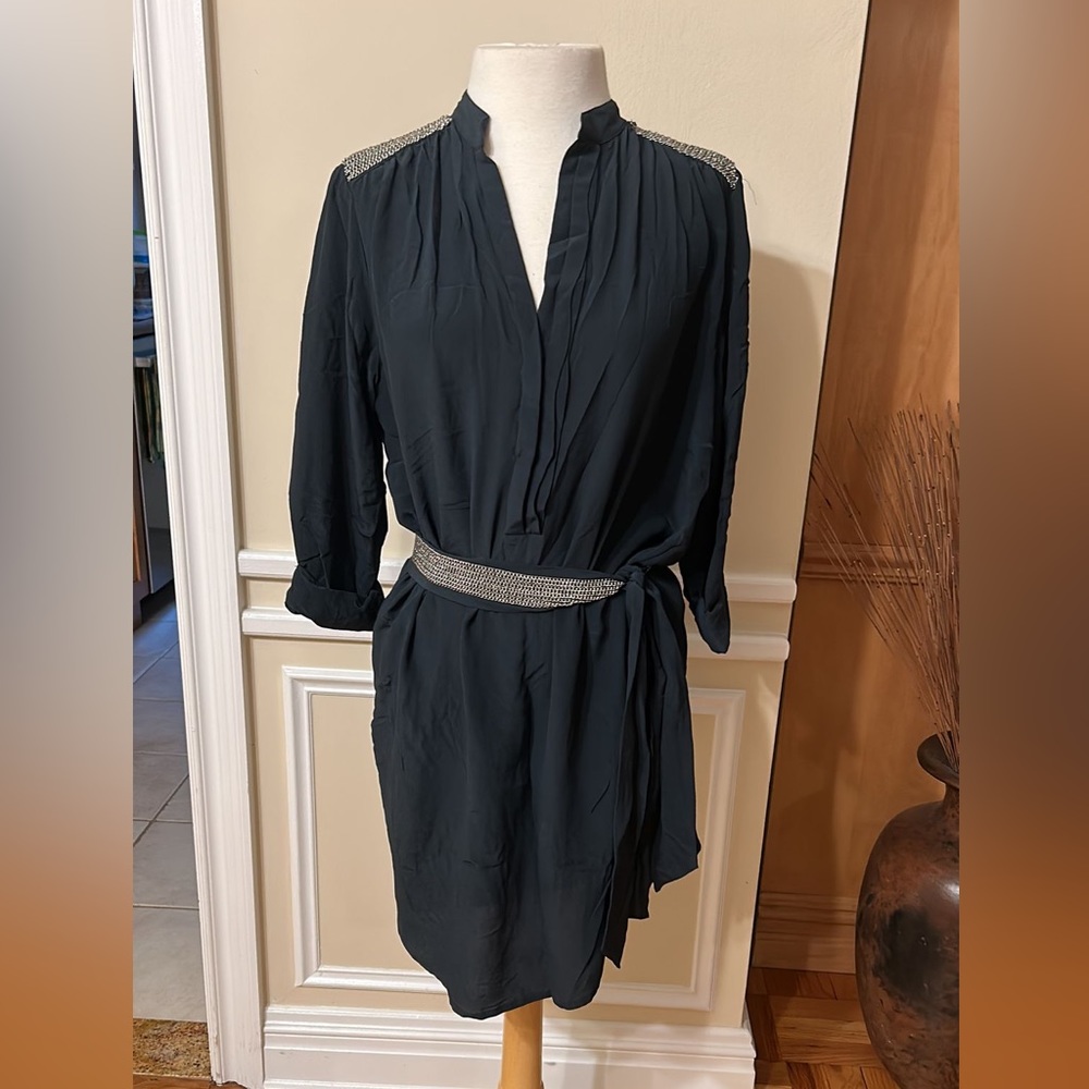 Maje Washed Silk Chainmail Shirtdress Size Small